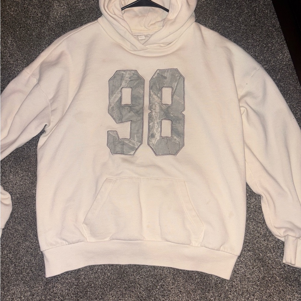 Aeropostale Cream Hoodie with Gray '98' Graphic